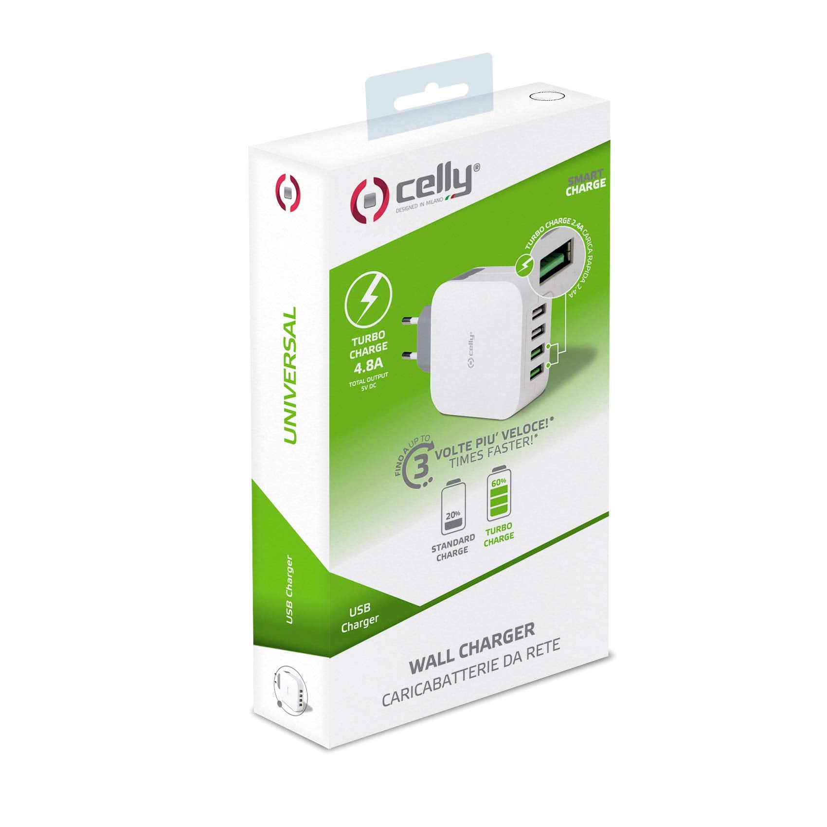 Caricatore 4 porte USB 4.8A Celly